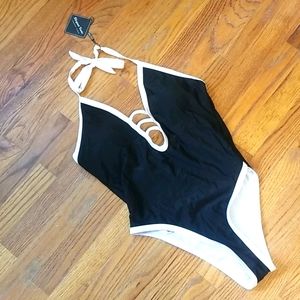 High cut plunge one piece swimsuit